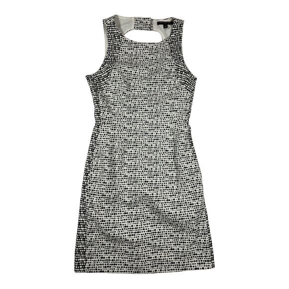 Banana Republic Sleeveless Dress 0P Black White Print Fitted Sheath Keyhole Back - Picture 1 of 4